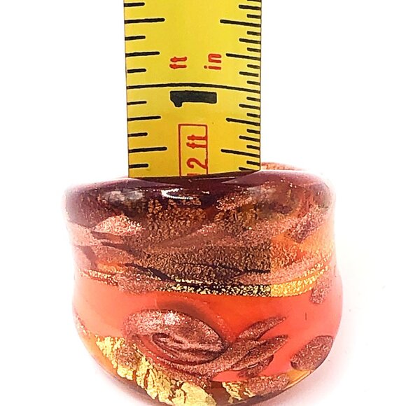 Handmade Art Glass Wide Band Statement Ring Orange Gold Size 8 or 7.5 - Picture 5 of 12